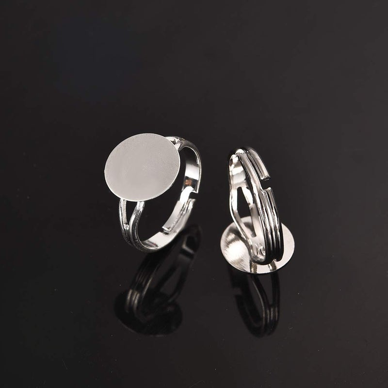 LANBEIDE 40 Pcs Blank Rings- Silver Plated Adjustable Flat 12mm Ring Base Blank Jewelry Findings - Image 2